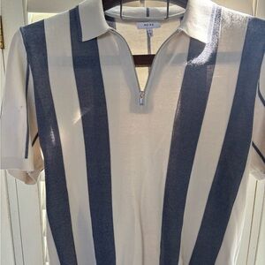 Reiss Men's Polo with Navy and Cream Stripes short sleeve